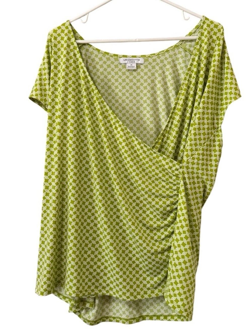Liz Claiborne Woman Blouse Size 2X Criss Cross Stretch Runched Lightweight Chic